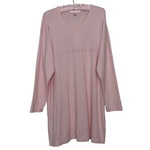 Vintage Victoria's Secret Medium Pink Embroidered Logo Nightgown Sleep Shirt Y2K